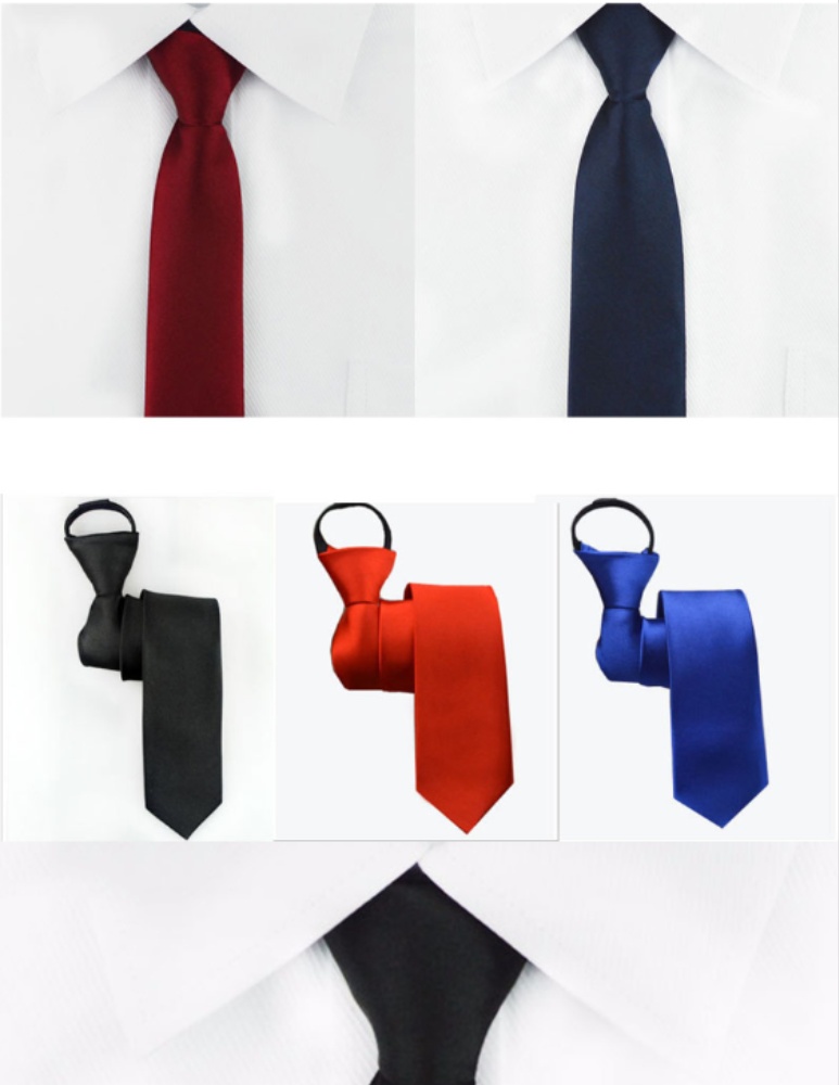 มุมมองเพิ่มเติมของสินค้า เนคไท ไม่ต้องผูก แบบซิป Neck Tie Mens Skinny Zipper Ties Red Black Blue Solid Color Slim Narrow Bridegroom Party Dress Necktie