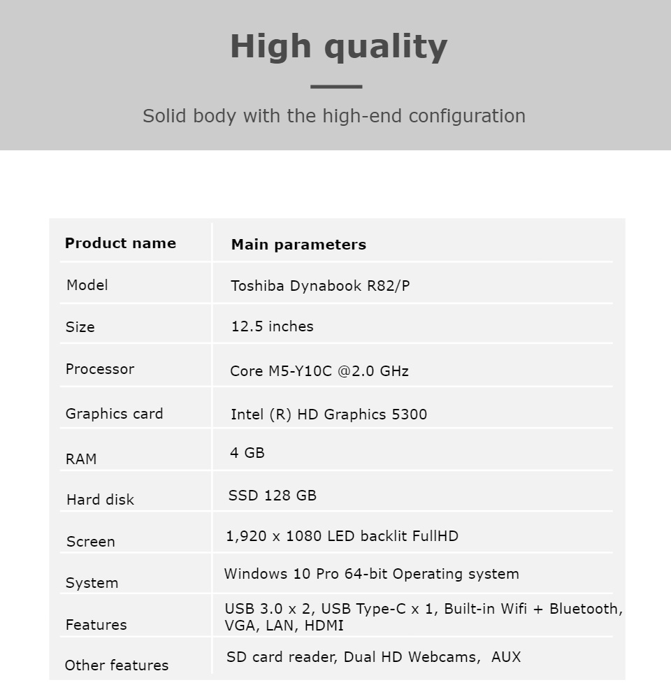รูปภาพเพิ่มเติมของ โน๊ตบุ๊ค/แท็บเล็ต 2 in 1 Toshiba Dynabook R82/P Intel Core M5Y10C RAM 4 GB, SSD 128 GB ถอดจอได้ มี Webcam-Wifi-Blth windows tablet Used laptop Refhed computer 2022 มีประกัน  By Totalsol