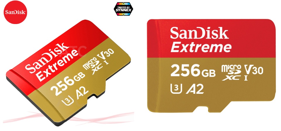 มุมมองเพิ่มเติมของสินค้า SANDISK MICRO SD EXTREME CARD 256GB A2 รุ่นใหม่ SDXC U3 Speed อ่าน 160mb/s เขียน 90mb/s (SDSQXA1_256G_GN6MA) ไมโครเอสดี การ์ด แซนดิส เมมโมรี่ ใส่ แท็บเล็ต โทรศัพท์ มือถือ Samsung กล้องแอคชั่น Action Camera การรับประกันโดย Synnex แบบ Lifetime (สีแดง ทอง)