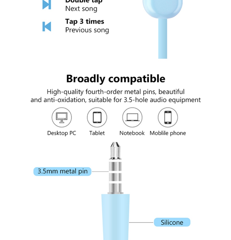 ข้อมูลเกี่ยวกับ In-Ear หูฟังอินเอียร์ แบบมีสาย กีฬาหูฟังแบบมีสาย Super Bass 3.5 มม. สำหรับเล่นกีฬา ควบคุมสายสนทนา ไมโครโฟนชัด สำหรับ iPhone Huawei SAMSUNG OPPO VIVO Xiaomi Realme