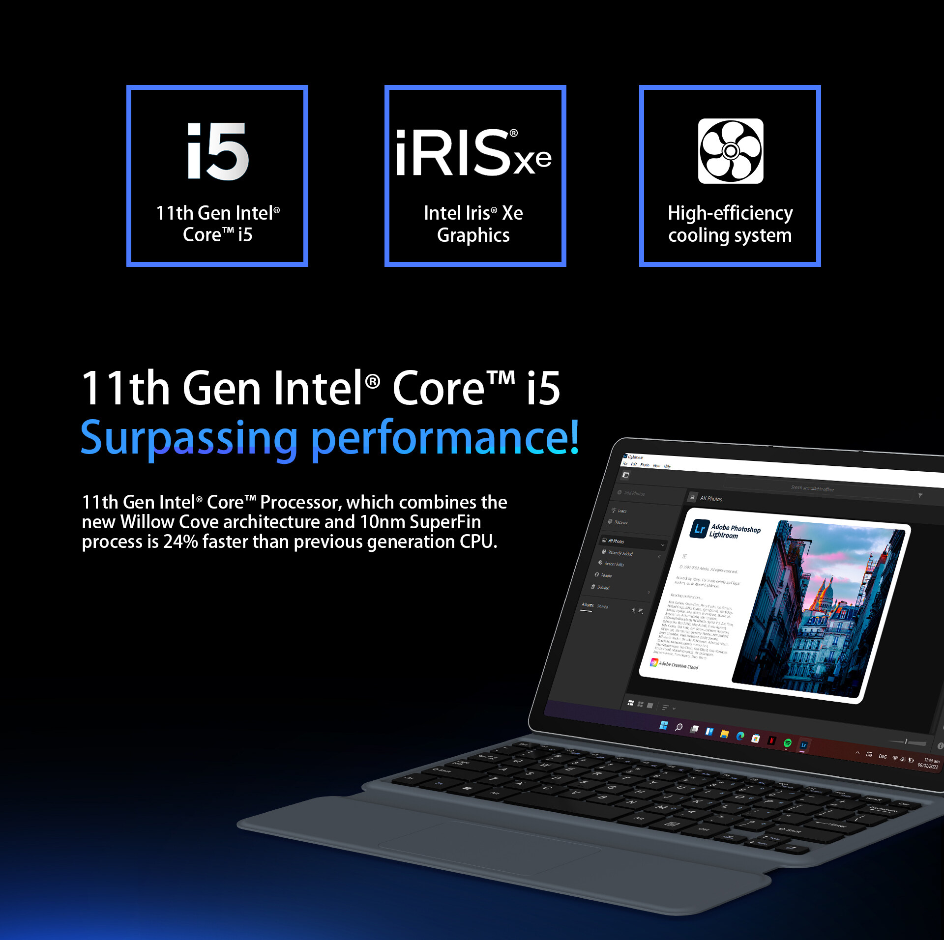 มุมมองเพิ่มเติมของสินค้า 【NEW】Alldocube IWork GT 2-in-1 PCแท็บเล็ต11นิ้ว 2K หน้าจอ Intel 2022 Win 11 8GB + I5-1135G7 GB SSD WiFi 6 2-In-1 Windows แท็บเล็ตสำหรับทำงาน