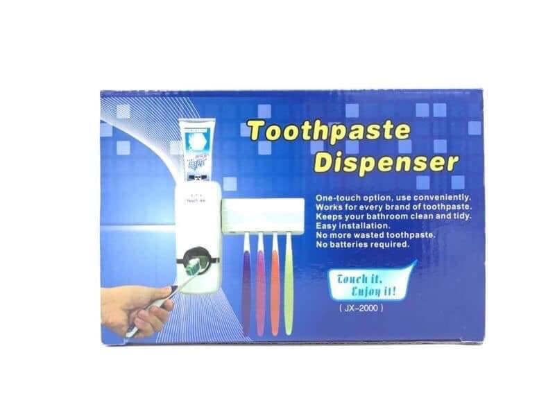 ภาพประกอบคำอธิบาย Toothpaste Dispenser เครื่องกดยาสีฟันศูนย์ยากาศ พร้อมที่แขวนยาสีฟัน แบบใช้แรงดัดของอากาศในการบีบยาสีฟัน วัศดุเป็นพลาสติกแข็ง ABS