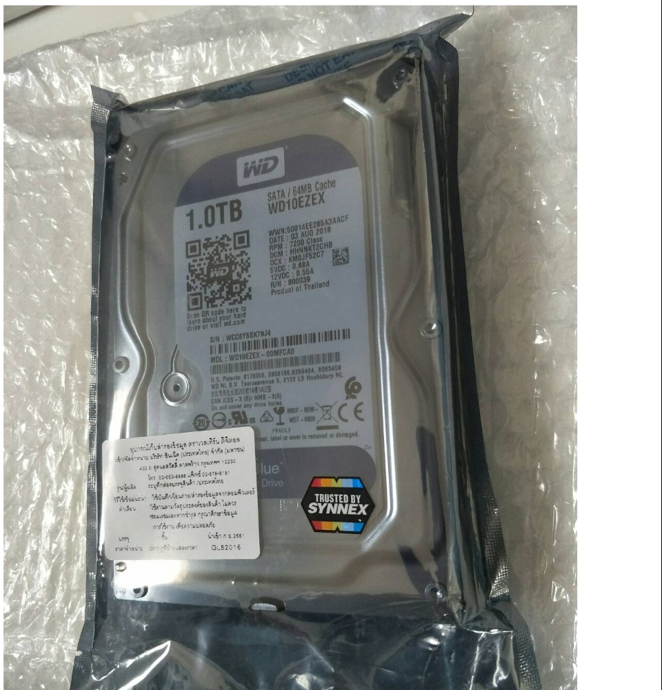 ข้อมูลเพิ่มเติมของ WD 3.5 1TB SATA6 5400RPM Harddisk HDD PC (WD10EZEX) ของใหม่ 100 % ประกัน Synnex 3YEAR