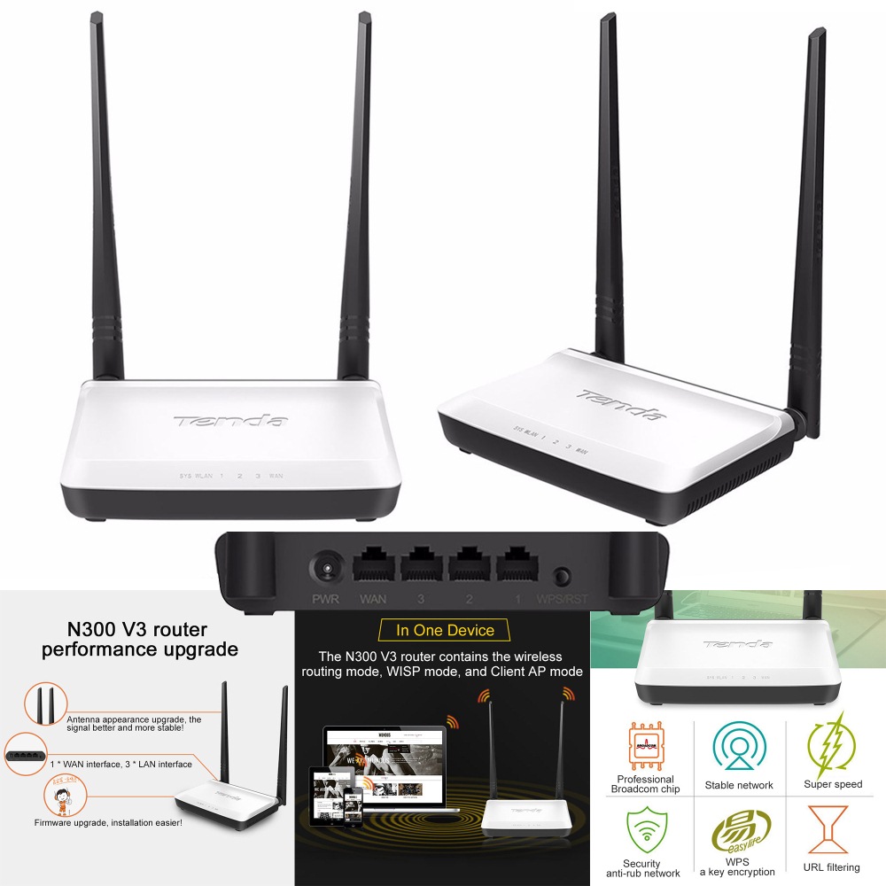 Tenda N300 V3 300Mbps Wireless WiFi Router,Repeater,Wireless AP+Switch+ Firewall Integrated ,IP QoS, WPS,English Firmware,Easy Setup เราเตอร์