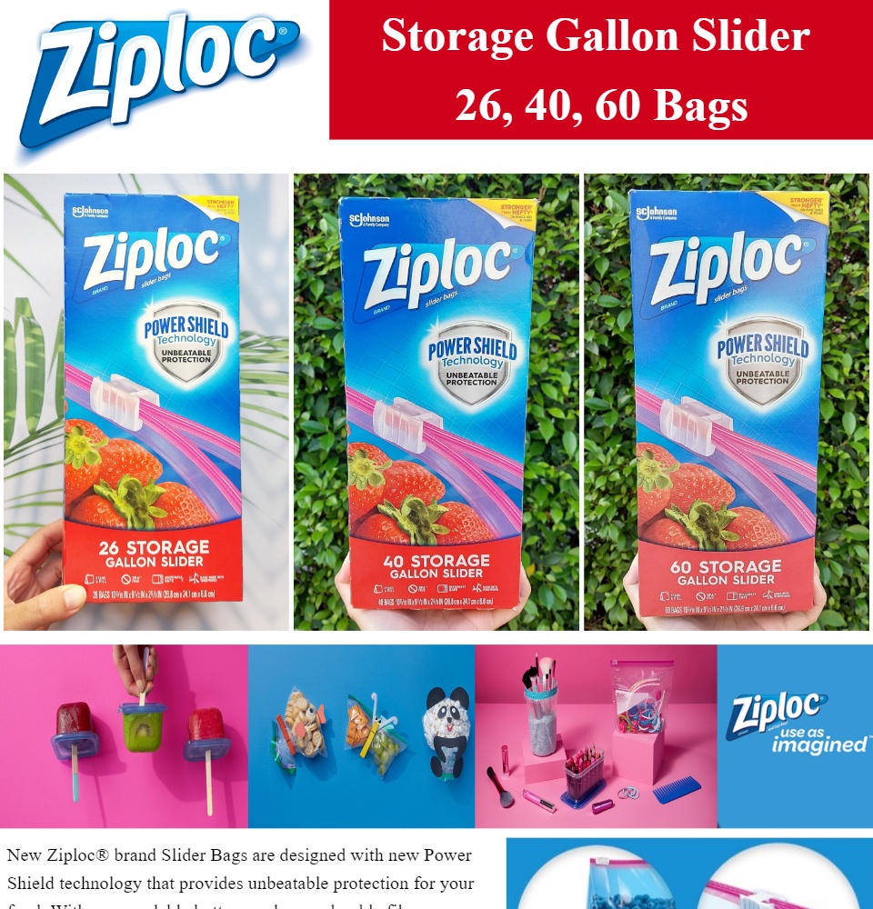 ZIPLOC Slider Bags POWER SHIELD - 26 Bags - Ziploc Storage GALLON SLIDER