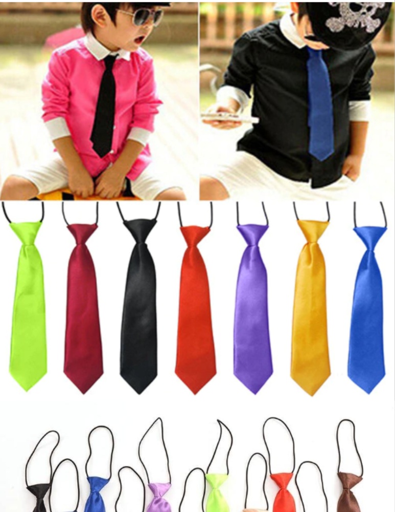 มุมมองเพิ่มเติมของสินค้า เนคไท เน็คไท สำหรับเด็ก School Boys Kids Children Baby Wedding Banquet Solid Colour Elastic Tie Necktie