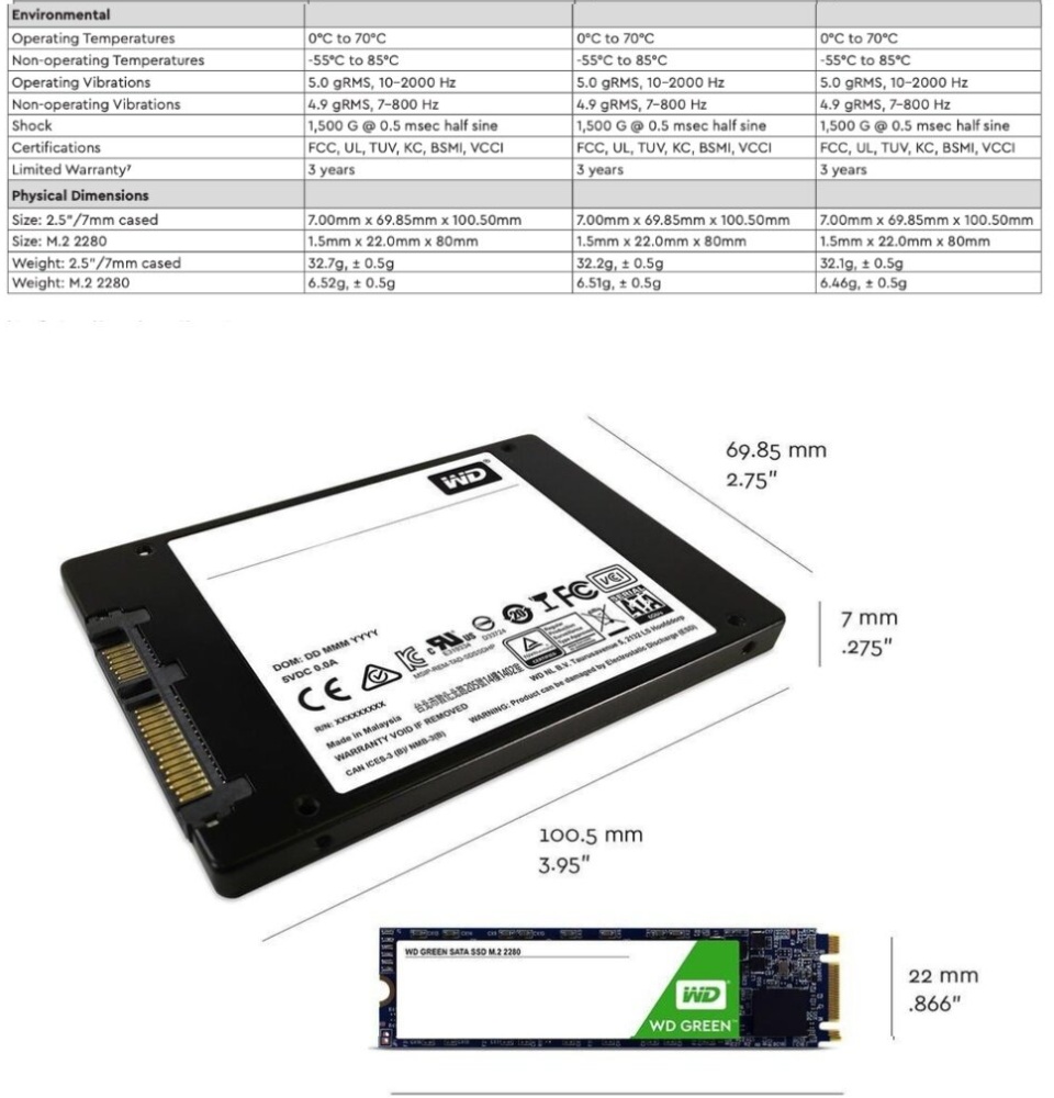 รูปภาพรายละเอียดของ 【จัดส่งในพื้นที่】 Western Digital(เวสเทิร์นดิจิตอล) 120GB,240GB,480GB,1TB SSD (เอสเอสดี) WD GREEN SATA III 6Gb/s Warranty 3 ปี