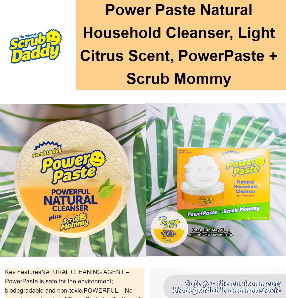 Scrub Daddy PowerPaste Cleaning Kit Natural Cleanser + Dye Free Scrub Mommy 1 ct (Pack of 3), White