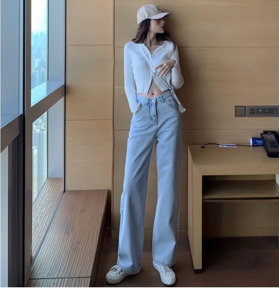 รูปภาพรายละเอียดของ Jeans กางเกงยีนส์ ผญ2022retro net red high waist large pocket wide leg straight pants tideกางเกงยีนส์  ผู้หญิงใหม่กางเกงย้อนยุคตาข่ายสีแดงเอวสูงกระเป๋าขนาดใหญ่ขากว้างก