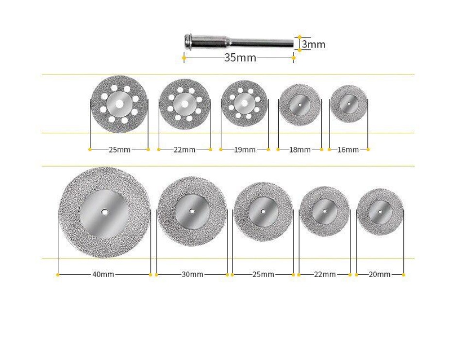 มุมมองเพิ่มเติมของสินค้า ใบตัดเพชร 10 ชิ้น HORUS ขนาด 16-40 มม. สำหรับเครื่องเจียร์สายอ่อน เจียร์ แต่ง ตัด งานสลัก