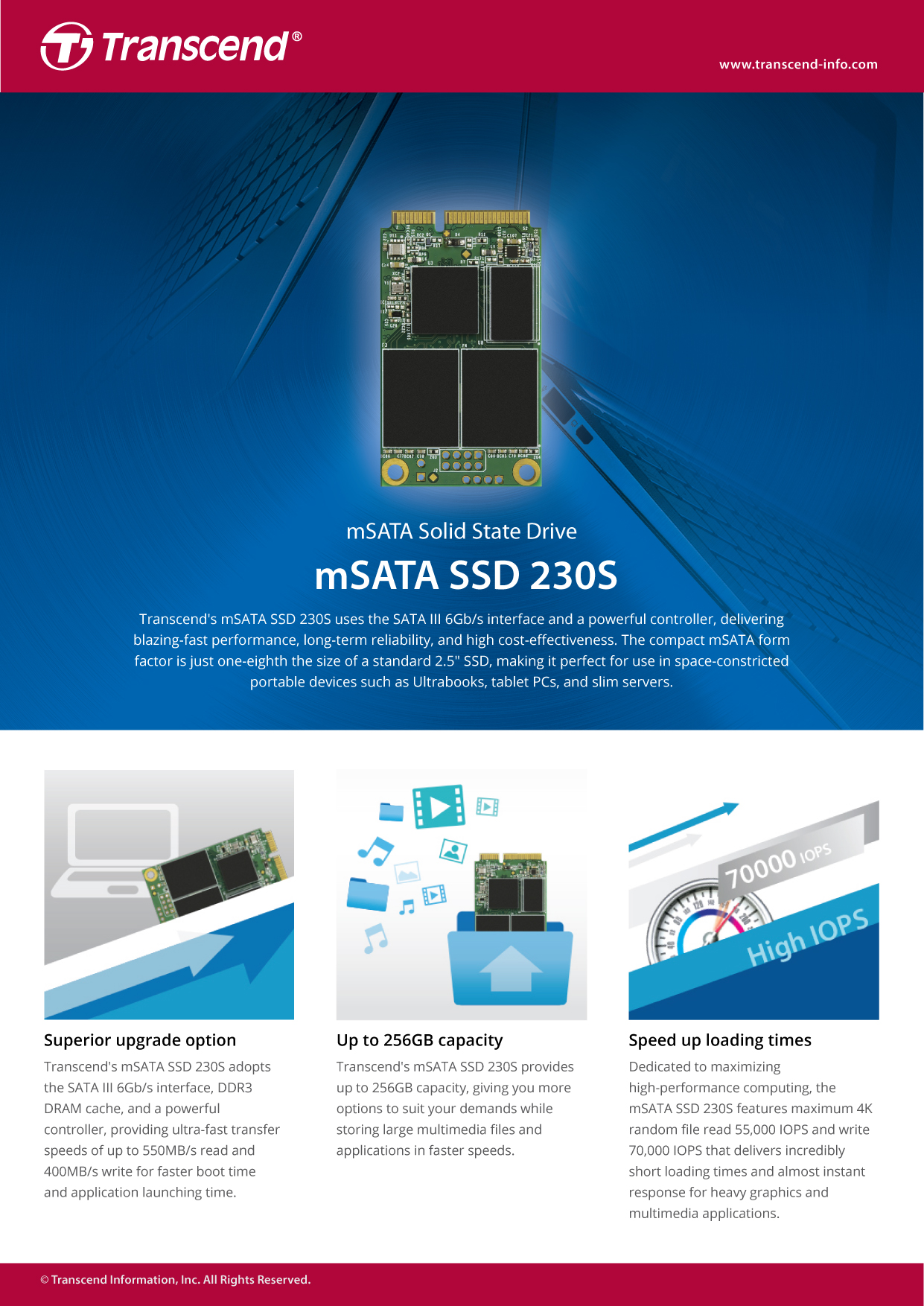 รูปภาพเพิ่มเติมของ mSATA SSD 256 GB :MSA230S (R max 530 MB/s / W max 400 MB/s) : Transcend : รับประกัน 3 ปี  มีใบกำกับภาษี