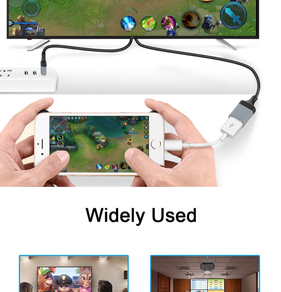 รายละเอียดเพิ่มเติมเกี่ยวกับ 3in1 สายHD สามารถต่อกับ iPhone/Android/Type-C แสดงภาพจากมือถือขึ้นหน้าจอทีวีได้  Universal Adapter Cable Phone To HDTV AV USB Cable A32